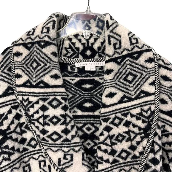 Veronica Beard Wool Sweater Jacket Shawl Collar Belt Aztec Tribal Jacquard Large - Picture 8 of 16